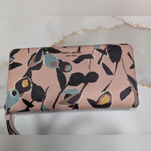 Kate Spade Pink and Black Wallet with Modern Floral Design